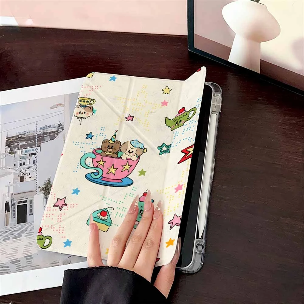 Peekaboo Tea Party For Samsung Galaxy Tab A8 A9 A11 S6 S7 S8 S9 S10 FE Plus Lite Protective With Pen Slot Tablet Case