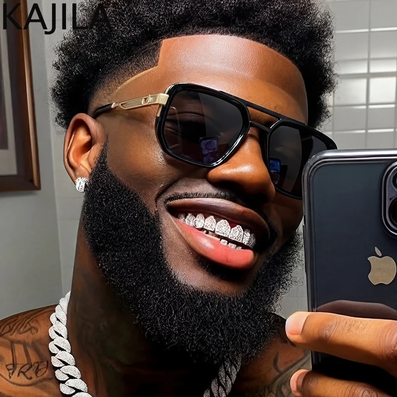 

2026 Oversized Polarized Square Flat Top Punk Sunglasses Men Gradient Driving Shades Luxury Designer Steampunk Big Frame Eyewear