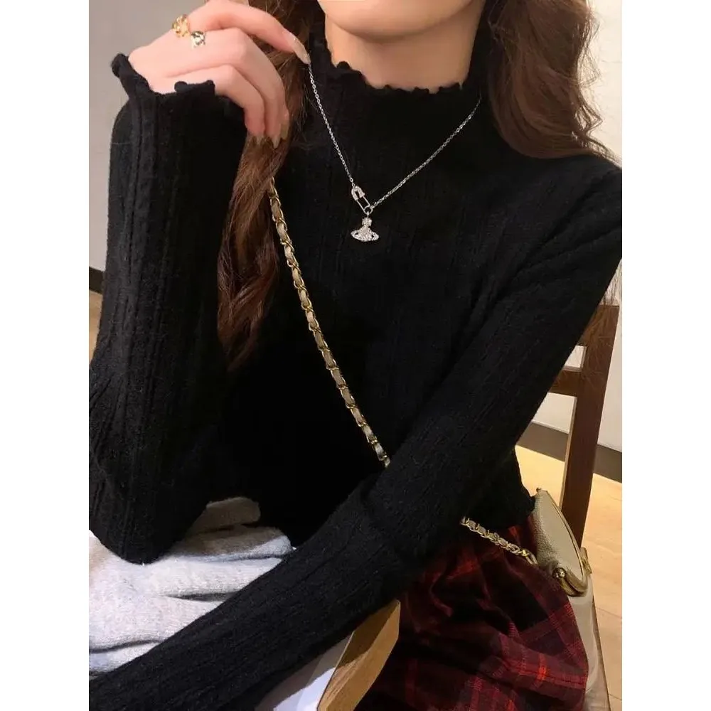   2025 froncé Turtlene femmes chandails automne hiver autre matériel 00% dames tricots Faionable haut confortable