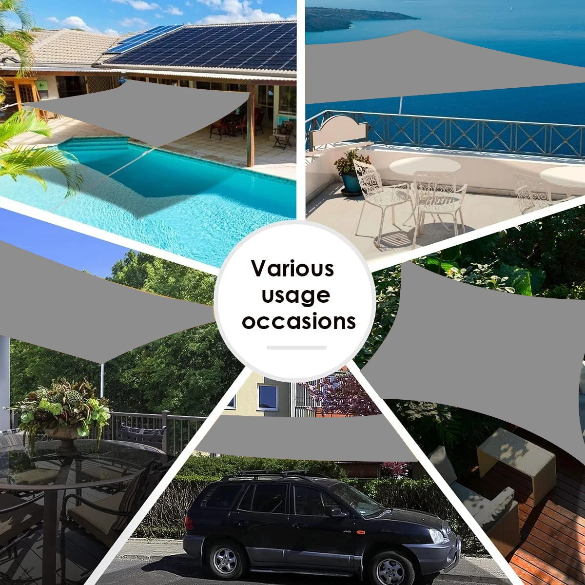 Прямоугольный серый солнцезащитный парус, водонепроницаемый тент, непромокаемая солнцезащитная ткань с защитой от ультрафиолета, подходит для балкона, двора