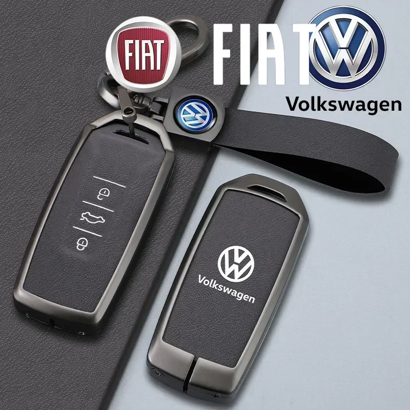 亜鉛合金レザー車のリモートキーケースカバープロテクターホルダーシェル-vw-フォルクスワーゲントゥアレグ-2019-2020-2021-2022-自動車アクセサリー