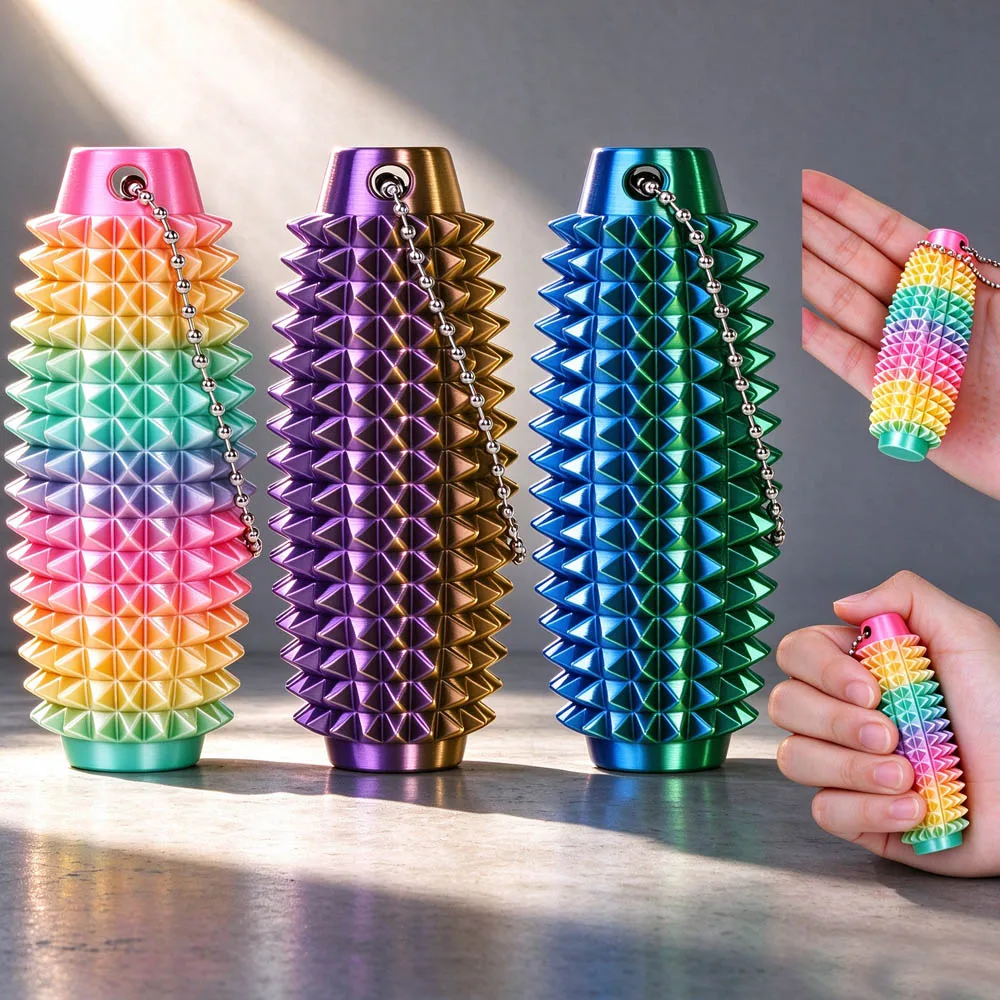 Pain Stim Sensory Toy 3D Printed Spikey Fidget Keychain Tactile Massage Key Ring ADHD Anxiety Stress Relief Portable Adult Gifts