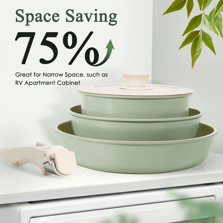 Ensemble de casseroles et poêles antiadhésives, batterie de cuisine en céramique, poignée amovible, batterie de cuisine à Induction avec poignée amovible, santé