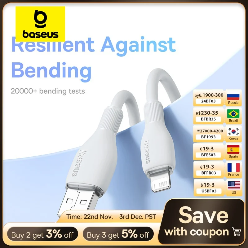 Baseus USB Cable 2.4A For iPhone Charging Cable USB Cord For iPhone 14 13 12 11 Pro Max Fast Data Charging Wire Cord