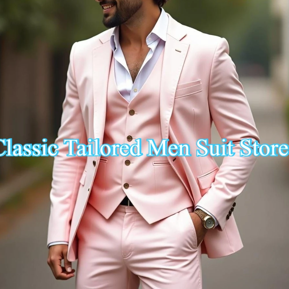 

Formal Business Men Suit Groom Groomsman Wedding Party Prom Male Tuxedos 3 Piece Set Blazer Vest Pants