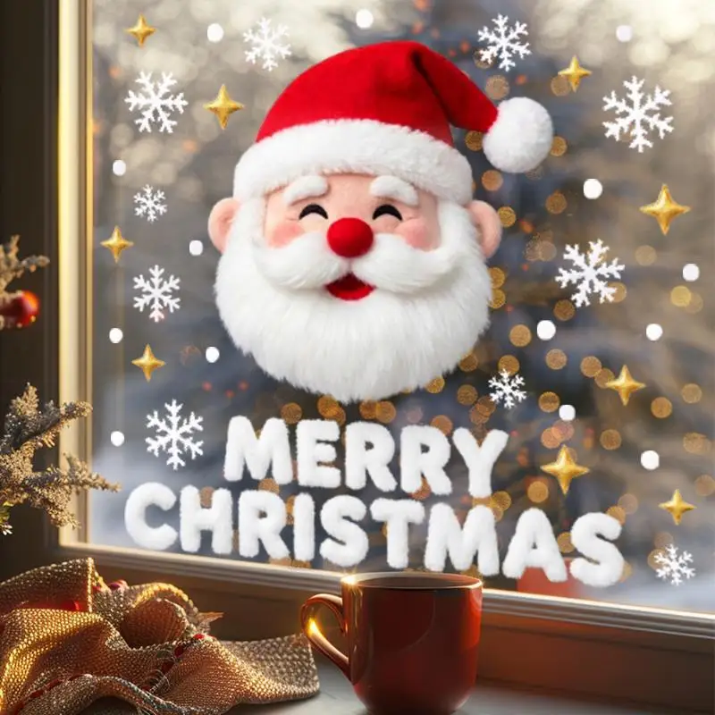 Christmas Window Stickers Double Sided Same Color Removable No Residue Decals for Home Store Xmas Party Window Decor