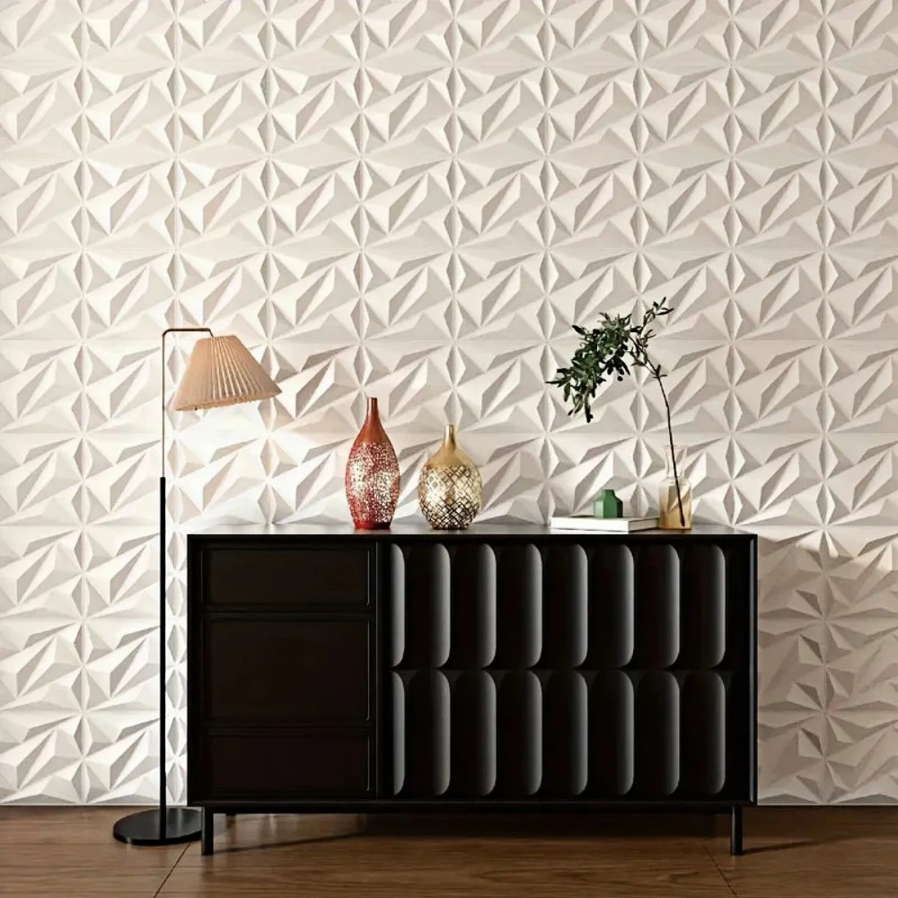 Panneau Mural 3D Décoré en Diamant, Blanc/Noir 256, 30x30cm, 10 Pièces