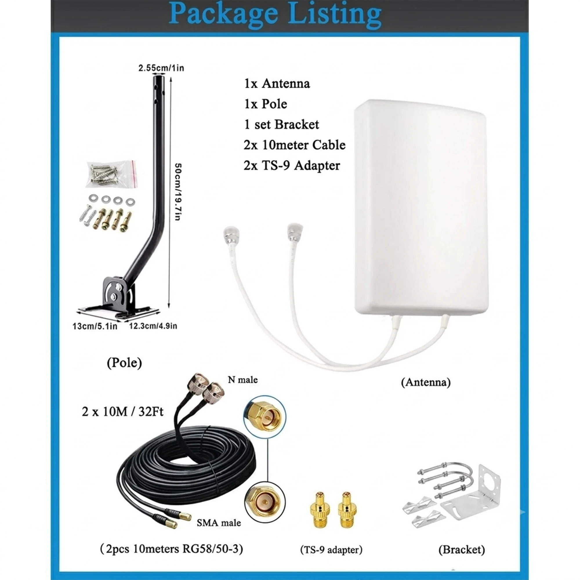 2x2 MIMO Outdoor Antenna,Fully Compatible with 5G 4G LTE WiFi, Supports Multiple Carriers,Boosts Home Signal