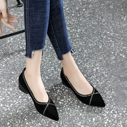 Women's Pionted Toe Elegant Shoes Autumn New Fashion Shallow Light Slip on Chunky Heel Shoes for Women Dress Office Ladies Pumps