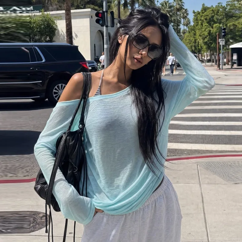Tuularose Summer Blouse Tops Women's Fashion Loose Casual Off-Shoulder Irregular Tops New Party Vacation High Street Female Tops
