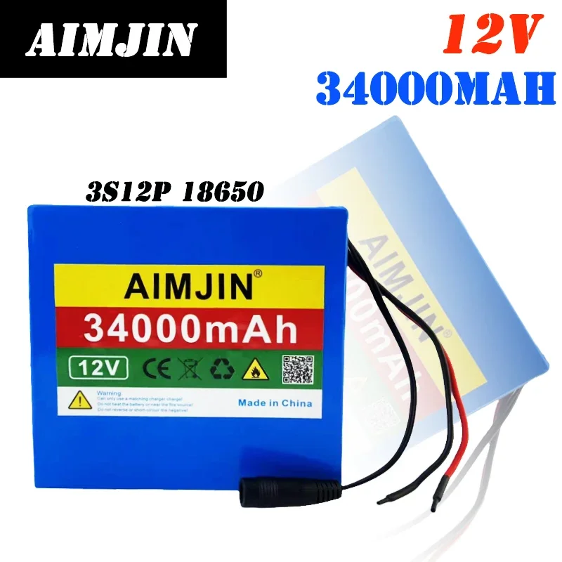 

3S12P 12V 34000mAh 18650 Li-Ion Battery Pack, for LED Lamp Light Solar Street Light Backup Power Etc+Charger