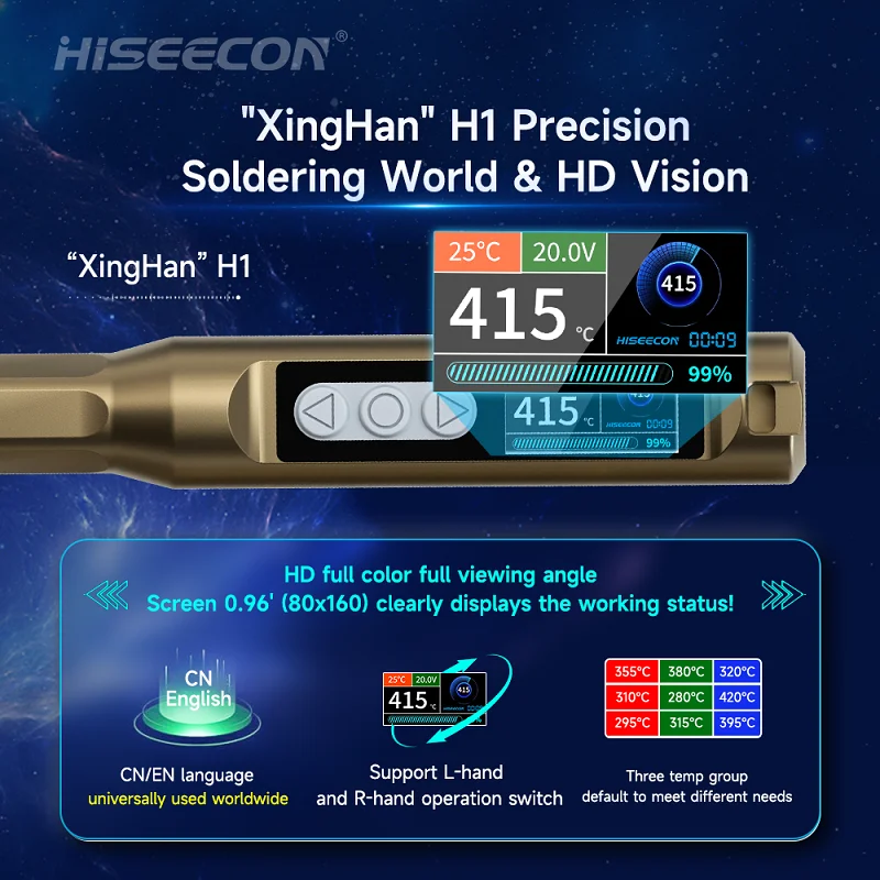 HISEECON H1 Soldering iron Set With Stand GND Connection Power Supply Fast Heating(390°F-840℉) Auto Sleep for Precision Repair