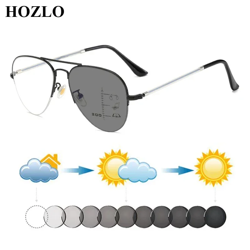 

Fashion Semirim Alloy Pilot Progressive Photochromic Reading Sunglasses Women Men Hyperopia Multifocals Dark Glasses Spectacles