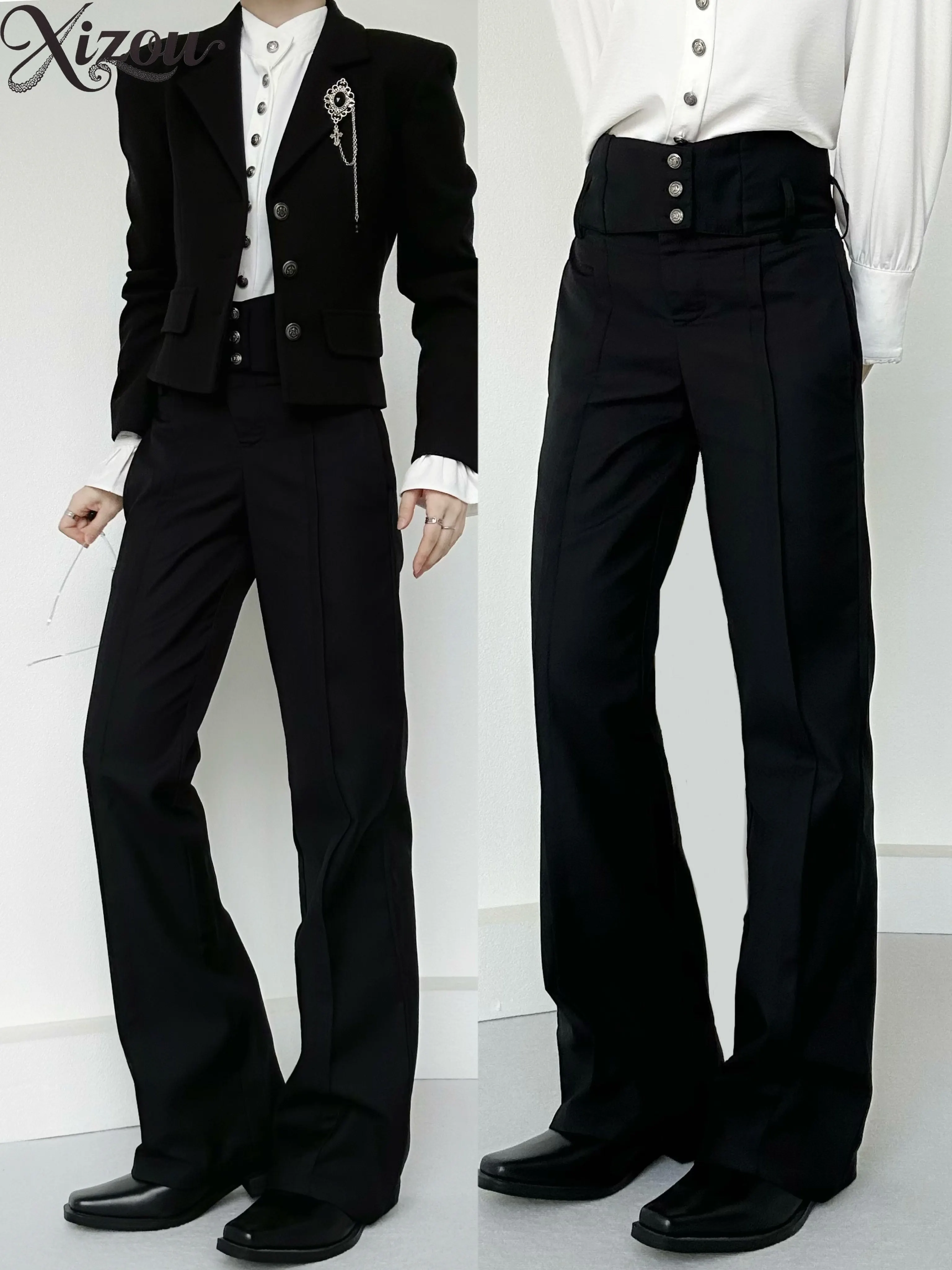 Draped Flared Trouser High Waist Straight Leg Neutral Unisex Slim Ouji Lolita Knight Retro Spring Autumn Daily Bottom Extended