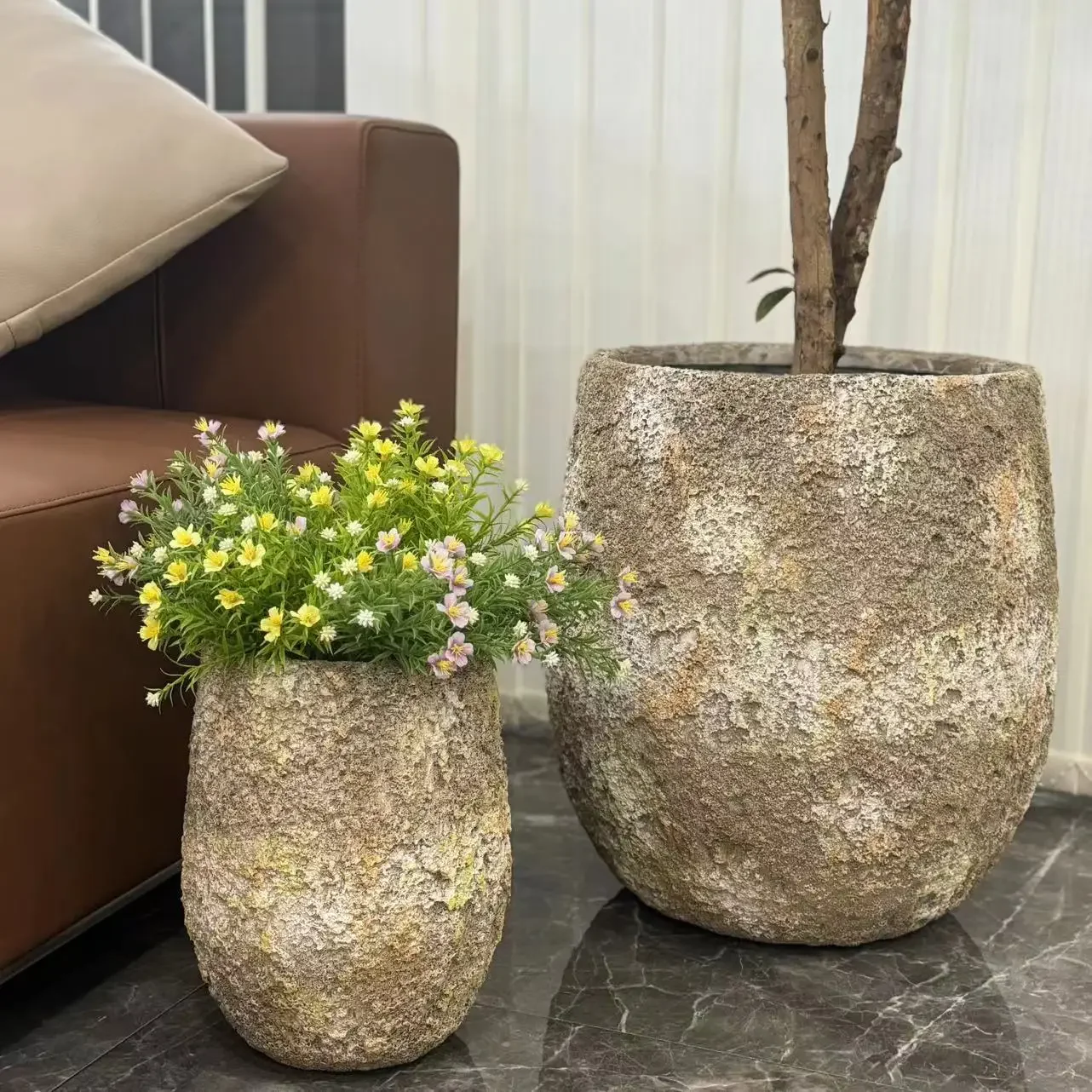 Simple magnesium mud flower pot Large green plant magnesium mud flower pot Living room balcony Floor to ceiling flower pot Inter