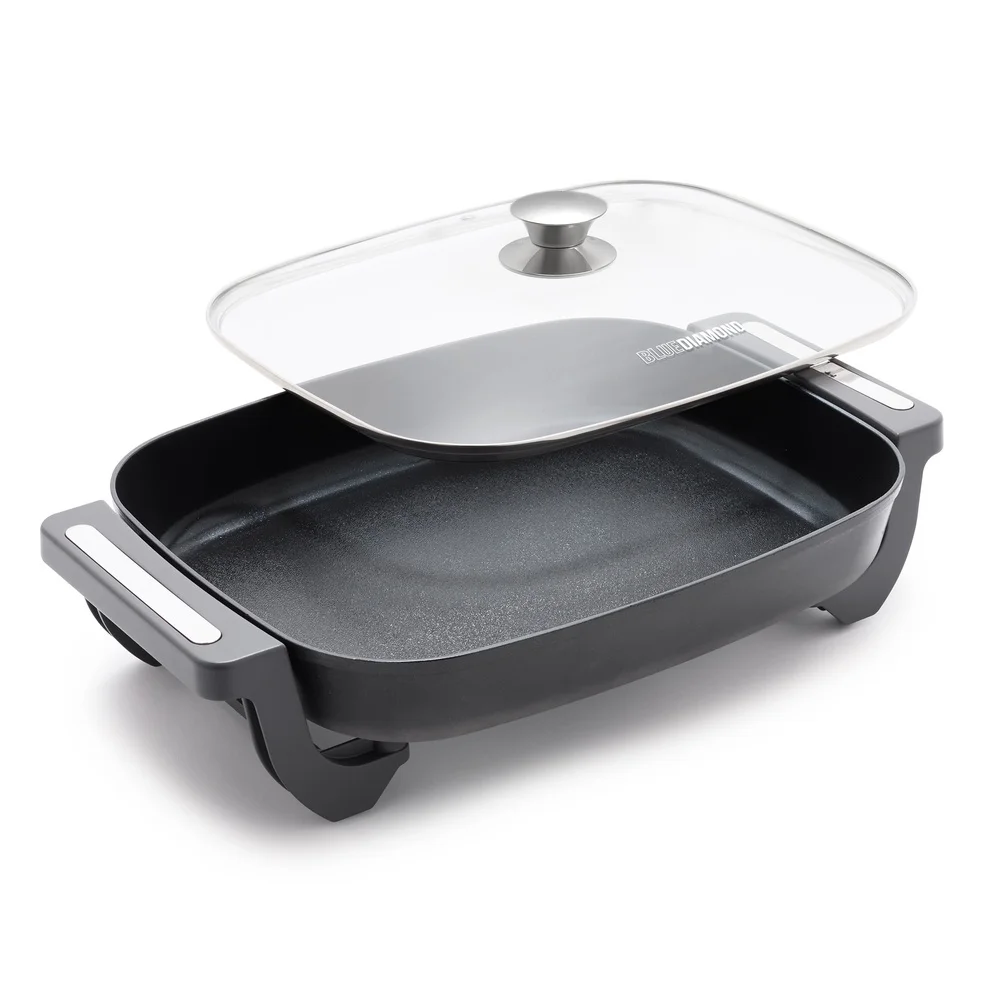 مقلاة كهربائية 7QT مقلاة سيراميك غير لاصقة 5 في 1 أجهزة طهي مع غطاء زجاجي سهلة التنظيف للتحكم في درجة الحرارة العائلي