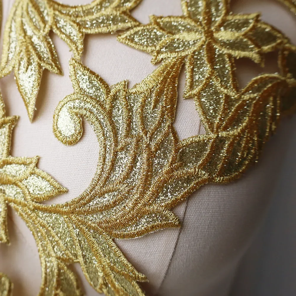 Ricamo oro paillettes fiore lucido Applique collare cucire toppa di ferro per abito da sposa abito da festa vestiti fai da te Decor artigianato