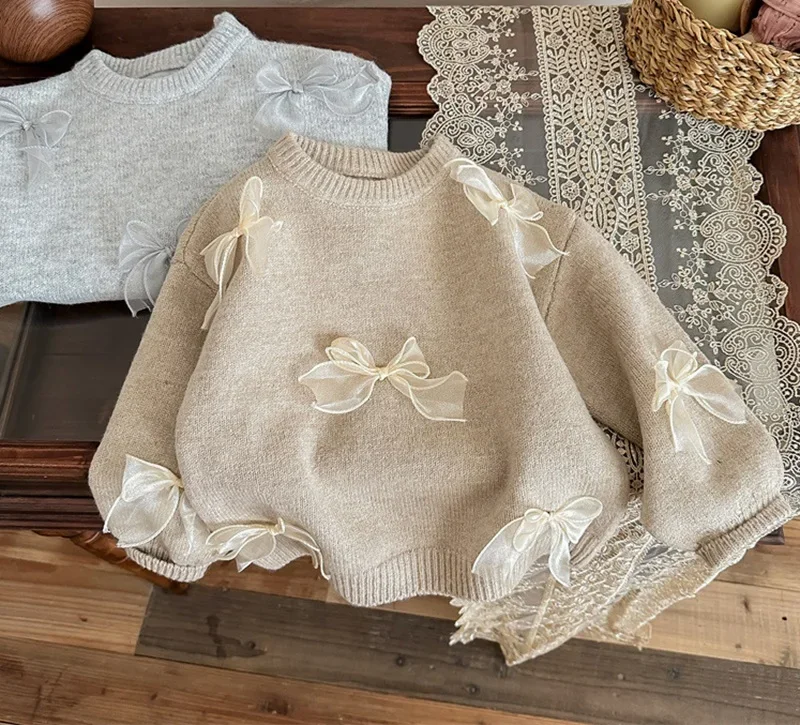 ZOETOPKID Baby Mädchen Prinzessin Baumwolle Strickpullover mit Schleife Winter Herbst Frühling Säugling Kleinkind Strickkleid Outfit Babykleidung – Detail 5