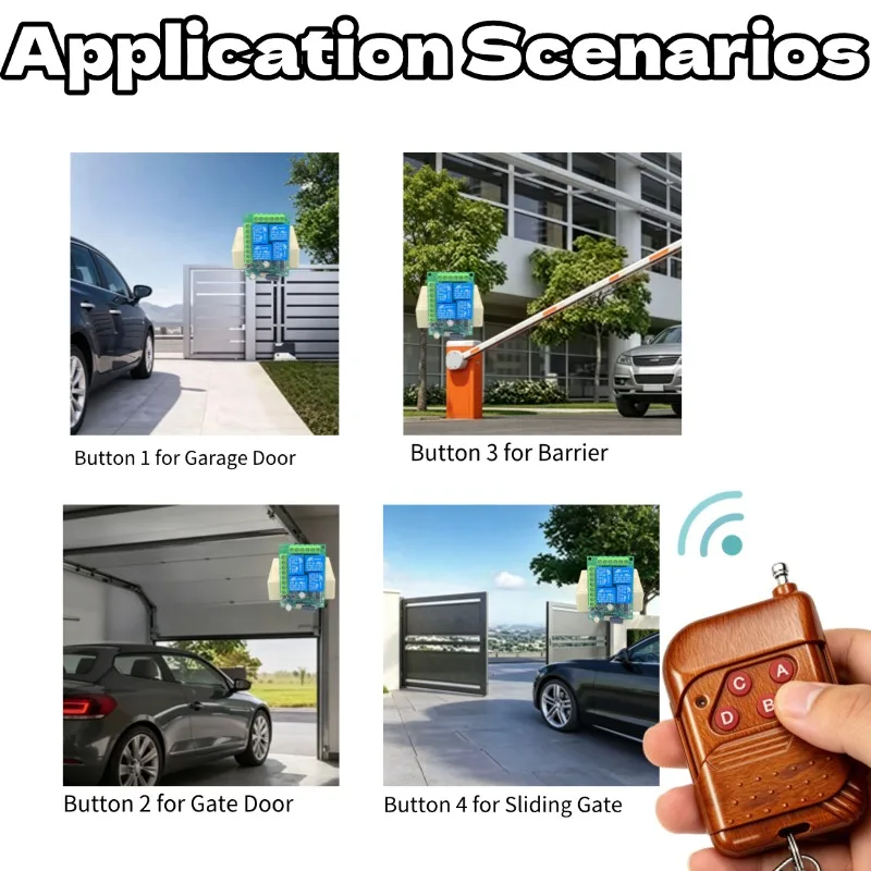 433Mhz Universal Wireless Remote Control Light Switch DC12 24V 72V 4CH RF Relay Receiver 50m Range for Light/Garage Door/LED DIY