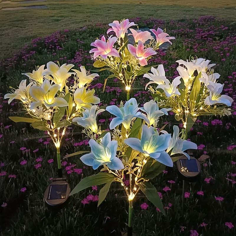 Auto Solar Lily Garden Lights (7 Heads) - Waterproof LED Outdoor Flower Decor for Yard, Pathway, Camping, Wedding | Ground Spike