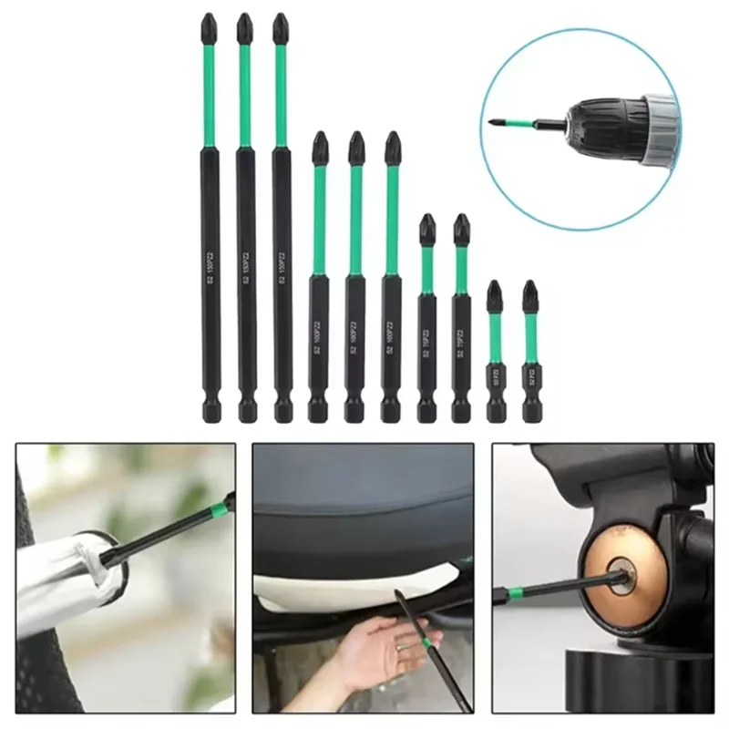 ABRS-10Pcs PZ2 Magnetic Driver Bits Heavy Duty Hex Screwdriver Bit Set Switch Electrician For Socket Switch 50/75/100/150Mm