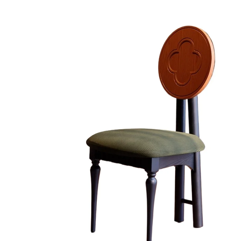 

French retro dining chair small apartment restaurant household backrest antique ash wood solid wood dining chair