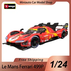 In Stock Bburago 1:24 24 Heures Le Mans Racing Champion Team Ferrari 499p Alloy Miniature Diecast Model Toy Christmas Kids Gift