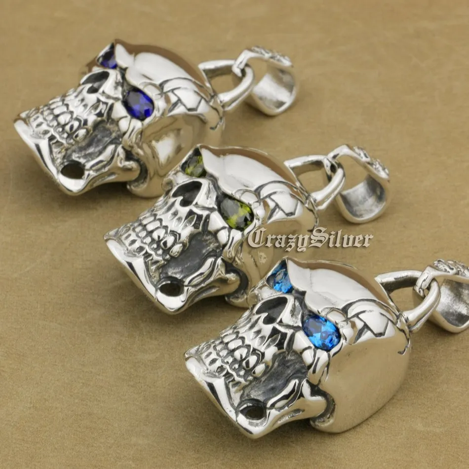 925 Sterling Silver CZ Eyes Huge Skull Pendant Biker Punk Jewelry 9E108 BZ