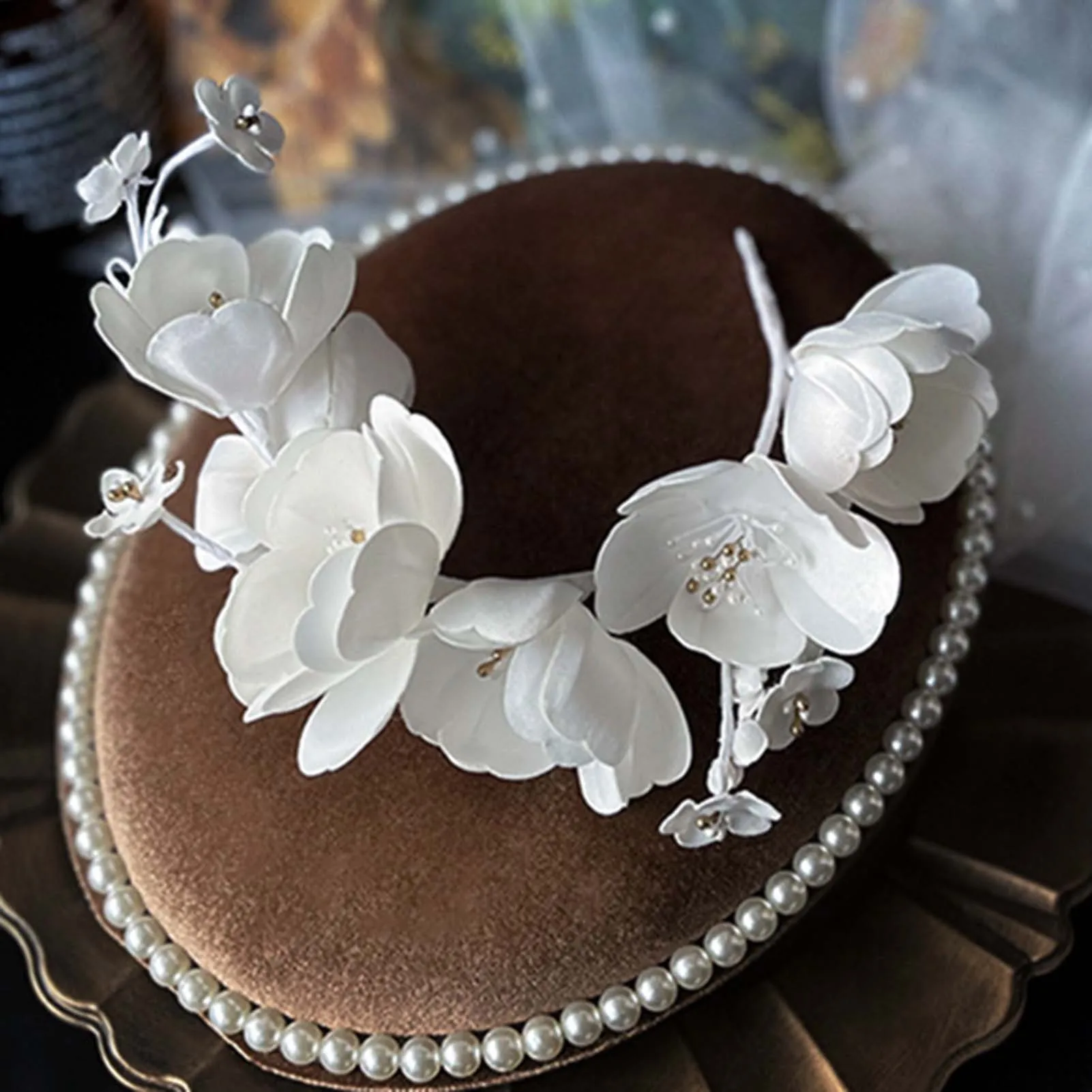 Red Flower Hairband Wedding Hair Accessories Elegant Bridal Tiaras Headdress Fashion Marriage Wreath With Earring Fairy Headband image 3
