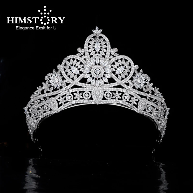 

Himstory Luxury 5A Cubic Zirconia Big Wedding Bridal Crowns Handcrafted CZ Bride Tiaras Arabic Western Prom Party Hair Accessori