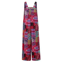 Women Summer Overalls Multicolor Ethnic Style Square Neck Sleeveless Fashion Casual Jumpsuit with Pockets - Image 5
