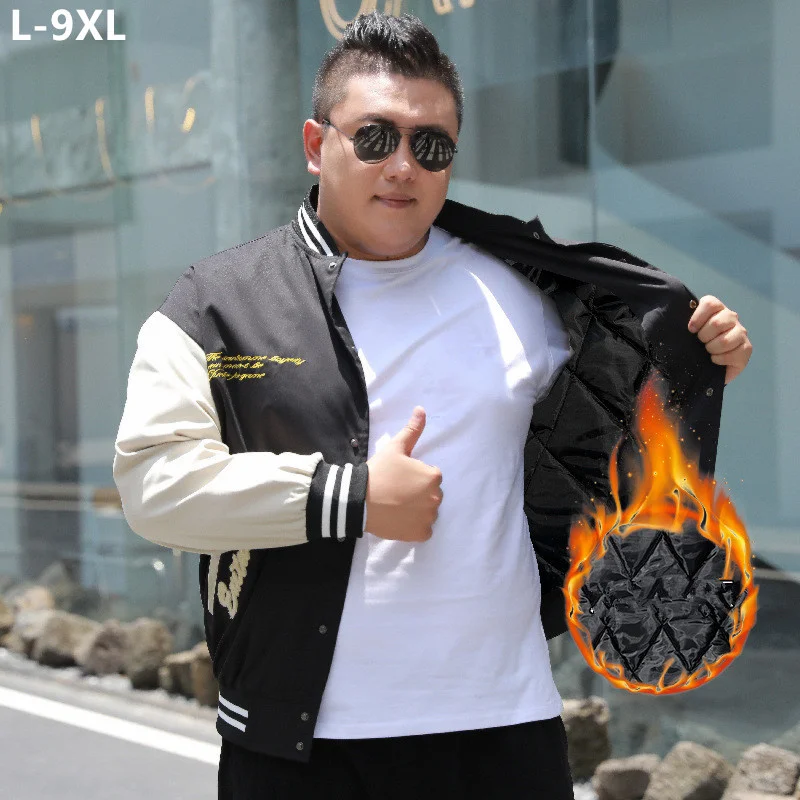 9XL 8XL Cotton-Lined Winter Baseball Men Bomber Loose Plus Size 7XL Coat Clothes Spring Male Students Autumn 5XL Short Jacket