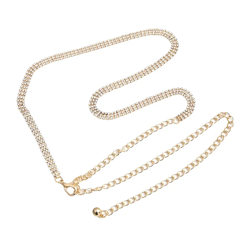 لامعة حجر الراين المرأة الخصر حزام على شكل سلسلة أنيقة طويلة رقيقة قابل للتعديل سلسلة معدنية لسيدة معطف على شكل ثوب حزام الزخرفية #6