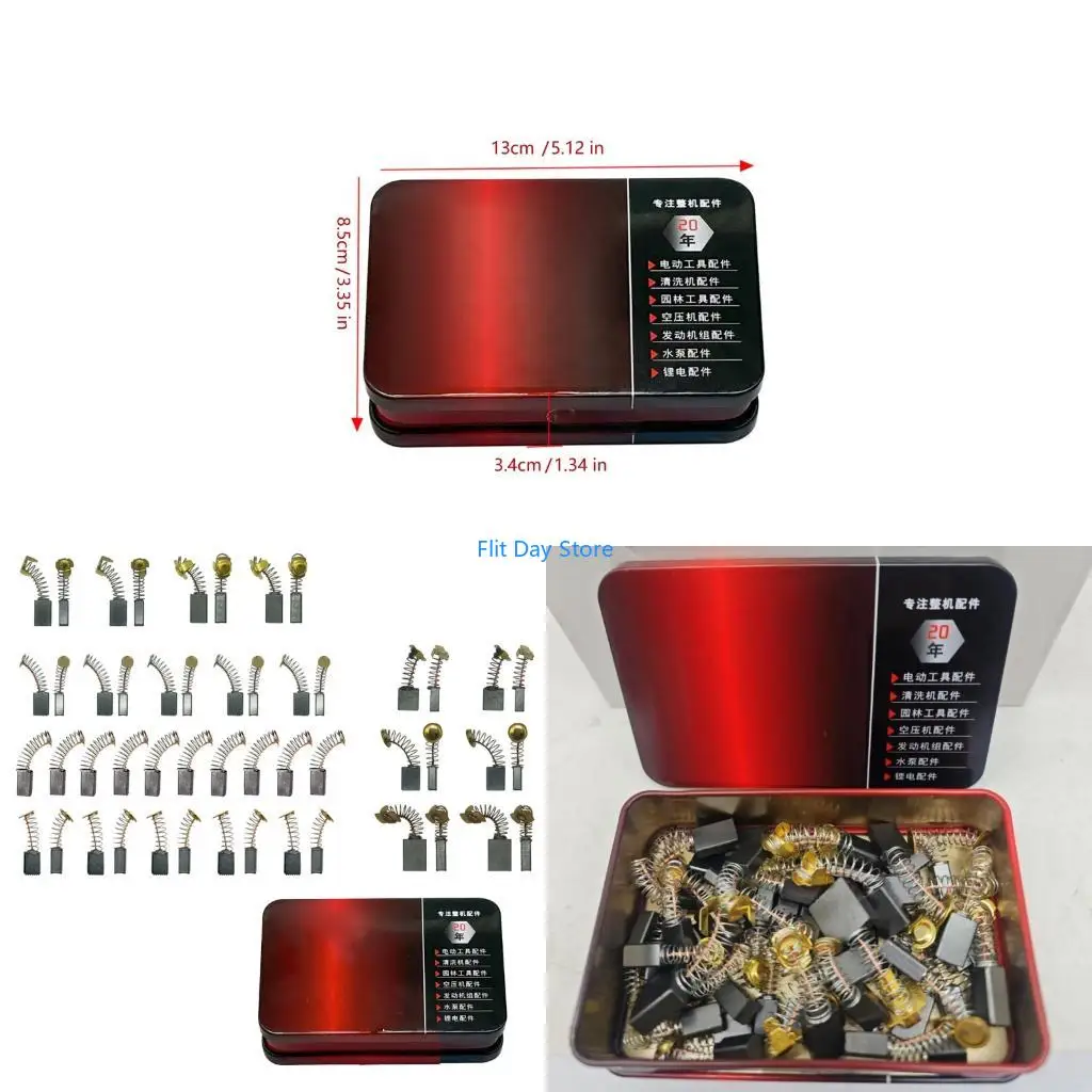 F92C 50PCS Carbon Brushes for Electric Drills Angles Grinders Hammers Featuring Easy Replacement in Protective Iron Box