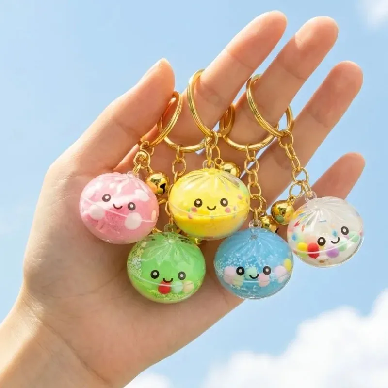 1-20PCS Quicksand Glitter Crystal Bun Keychain Miniature Food Charm Pendant Backpack Accessory Stress Relief Gift for Keys Bag