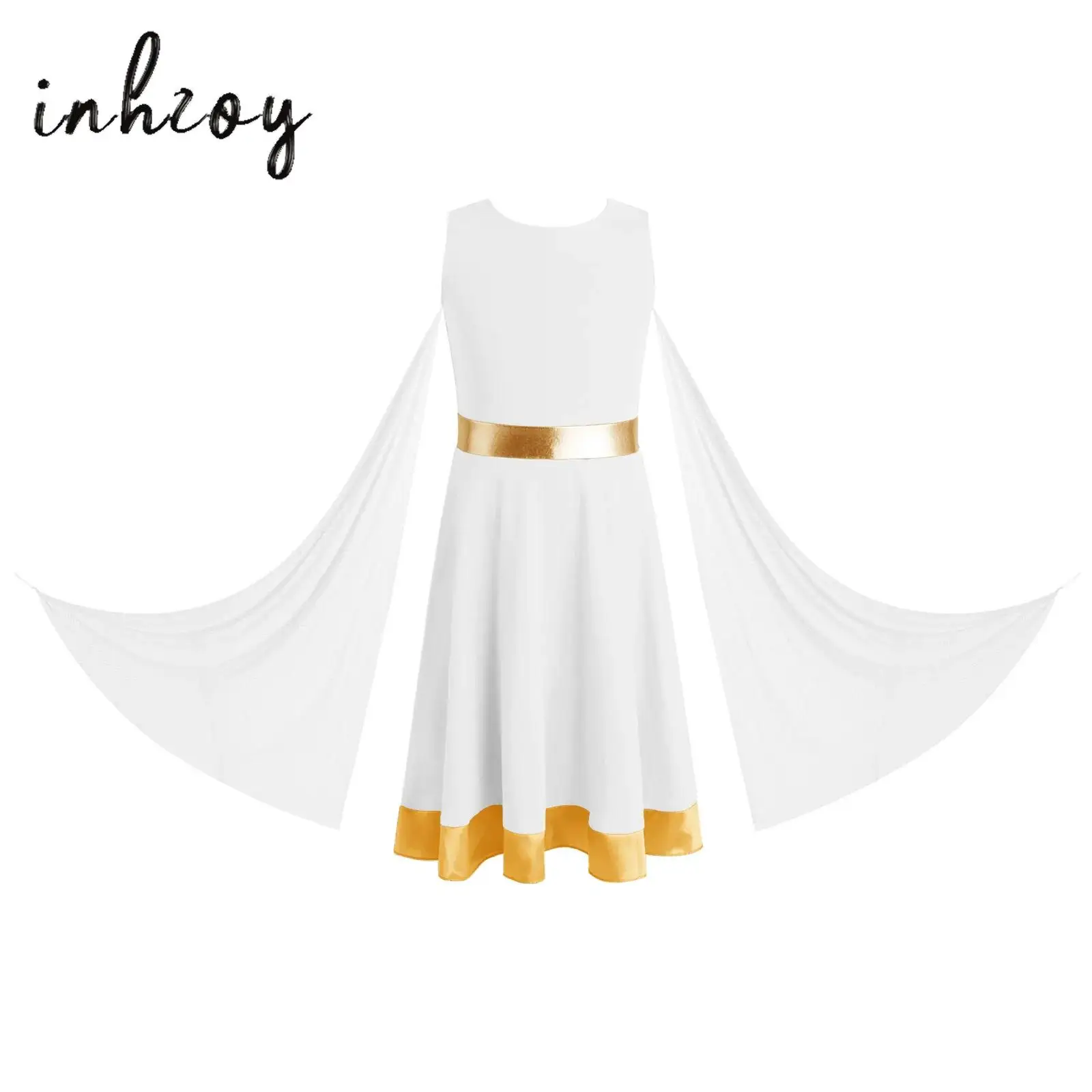 

Kids Girls Loose Fit Praise Modern Lyrical Dance Dress for Teens Worship Liturgical Metallic Costume Choir Performance Clothe