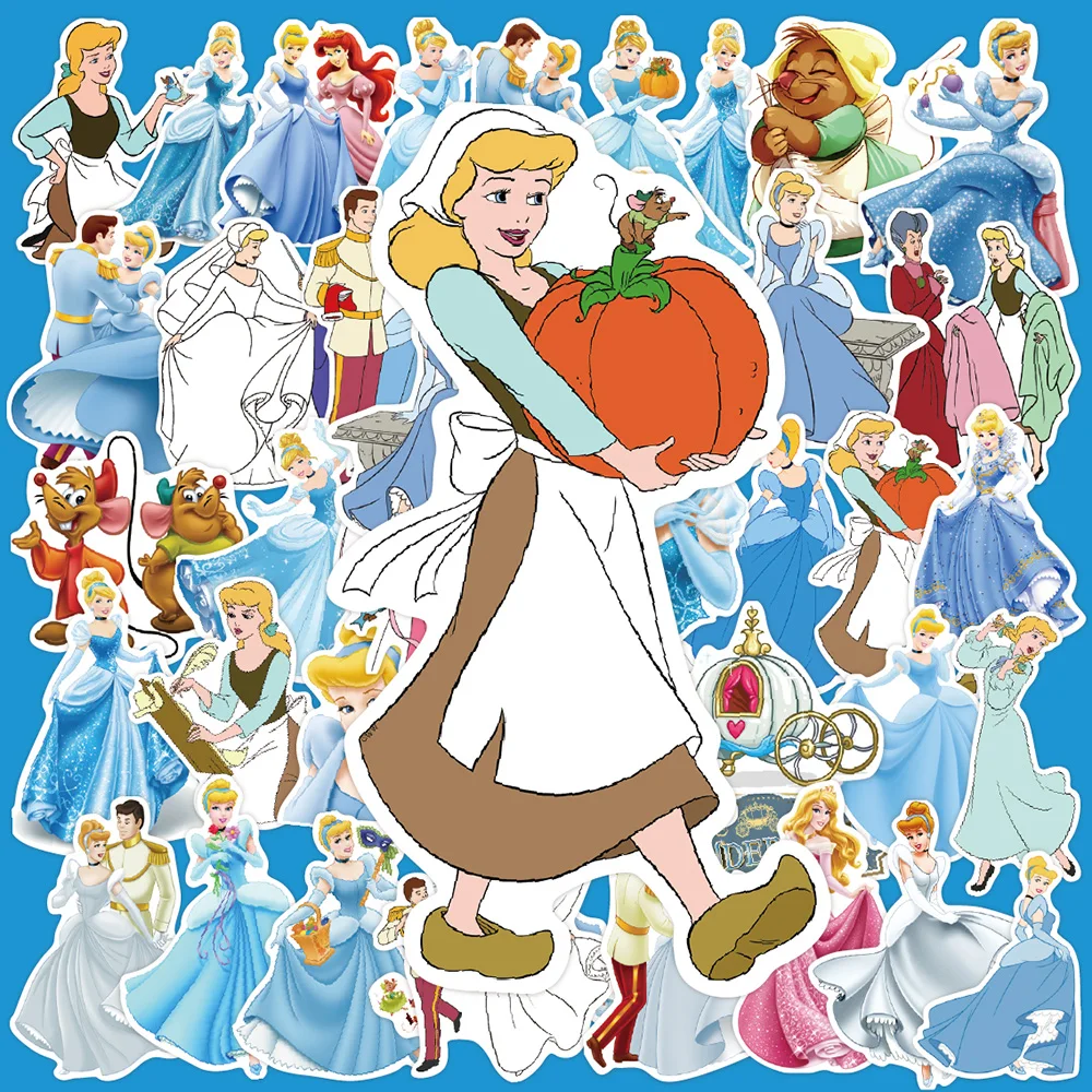 10/30/50PCS Disney Cinderella Anime Princess Cartoon Sticker DIY Laptop Luggage Skateboard Graffiti Decals Fun for Kid Toy