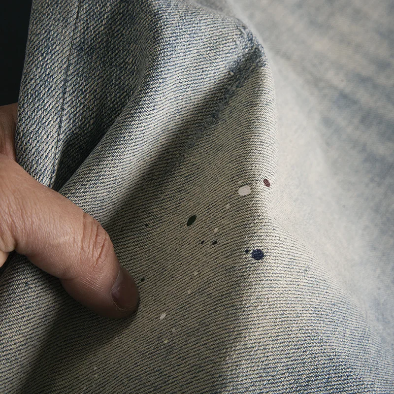 Street trend printed jeans for men, slim fit straight leg elastic high-end fashion personality trend long pants