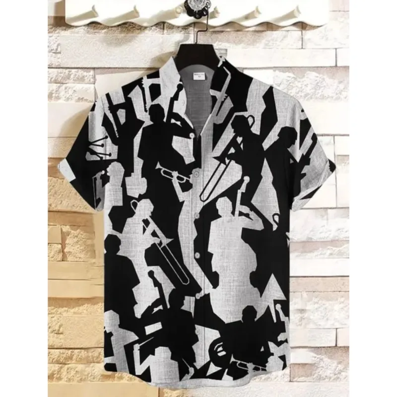 Men's Irregular Pattern Printed Short-sleeved Shirt Street Trend Retro Linen 2025 New Hot-selling Tops Mens Fashion Roupa