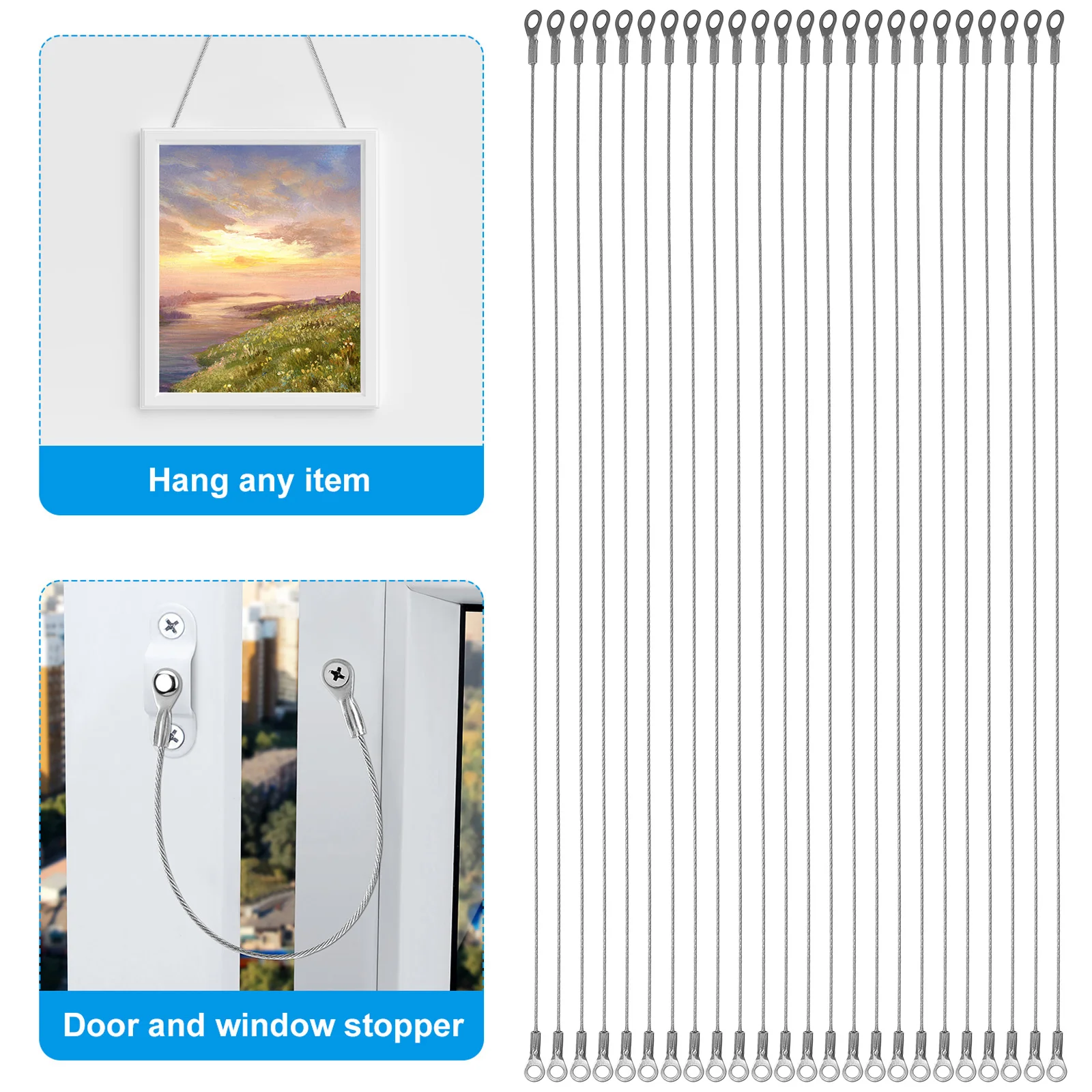 

20pcs Stainless Steel Safety Tether Cable 15Kg Load Anti-Fall Wire Rope For Picture Mirror Hanging Lamp Plant Basket Outdoor