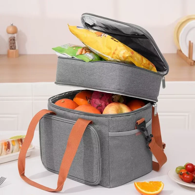 Multifunctional Double Layers Tote Cooler Lunch Bags for Women Men Large Capacity Travel Picnic Lunch Box with Shoulder Strap