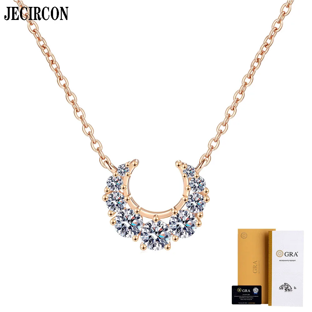 

JECIRCON S925 Sterling Silver Moissanite Champagne Gold Necklace Full Moissanite Crescent Pendant Clavicle Chain Exquisite Sweet