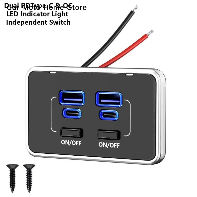 

4-Port 12V RV USB Outlet 78W Dual PD Type-C & QC 3.0 Panel Wall Mount With Switch Quick Charge Adapter For Marine Bus ATV Truck