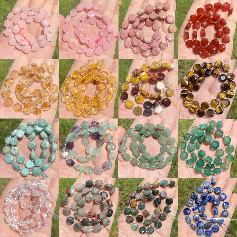 10x5mm Flat Faceted Natural Aventurine Quartz Amazonite Agate Beads Round Loose Stone Beads For Jewelry Making Diy Bracelet 15