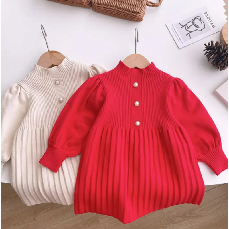 

Children's Clothing Girl's Knitted Dress2024Autumn and Winter New Children's Trendy Princess Skirt Baby Sweater FashionT95