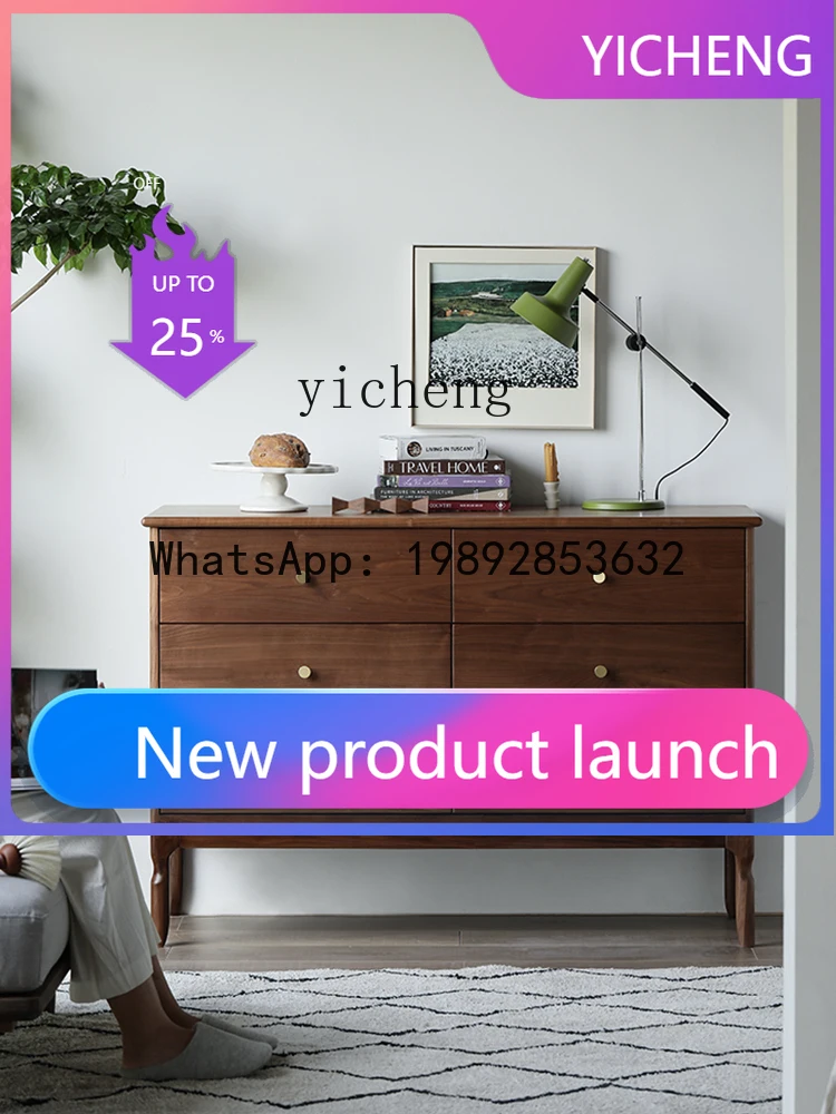 

LYY Black Walnut Chest of Six Drawers Retro Bedroom Modern Locker Living Room Solid Wood Storage Cabinet