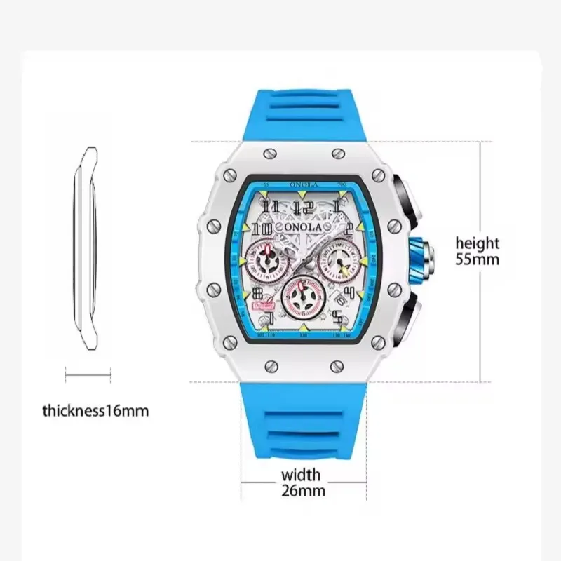 ONOLA 6826W orologio sportivo da uomo in silicone originale di fabbrica calendario multifunzionale orologio al quarzo impermeabile orologi da uomo