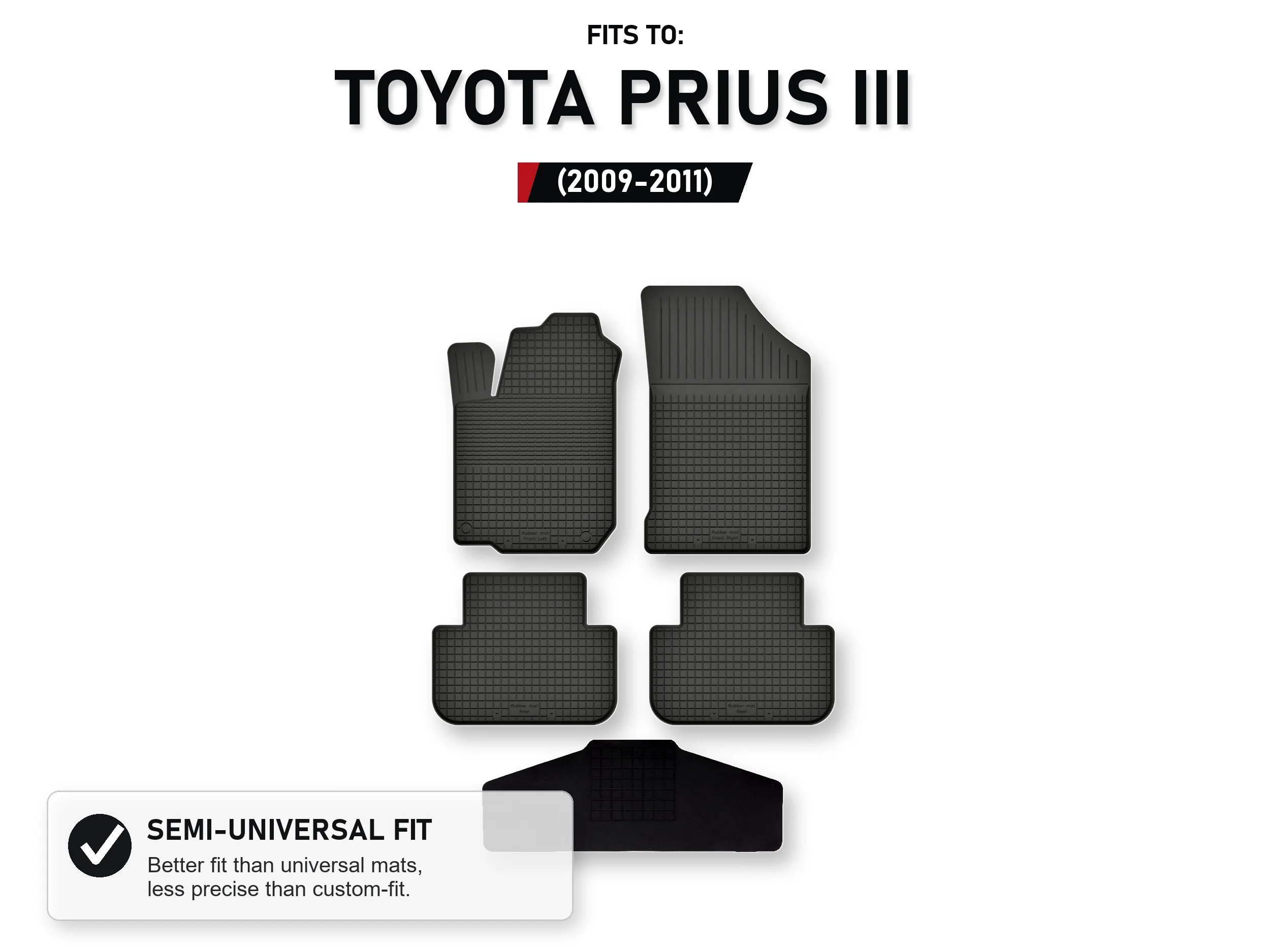 Rubberen mattenbak met tunnel voor: Toyota Prius Iii 2009-2011 5 stuks