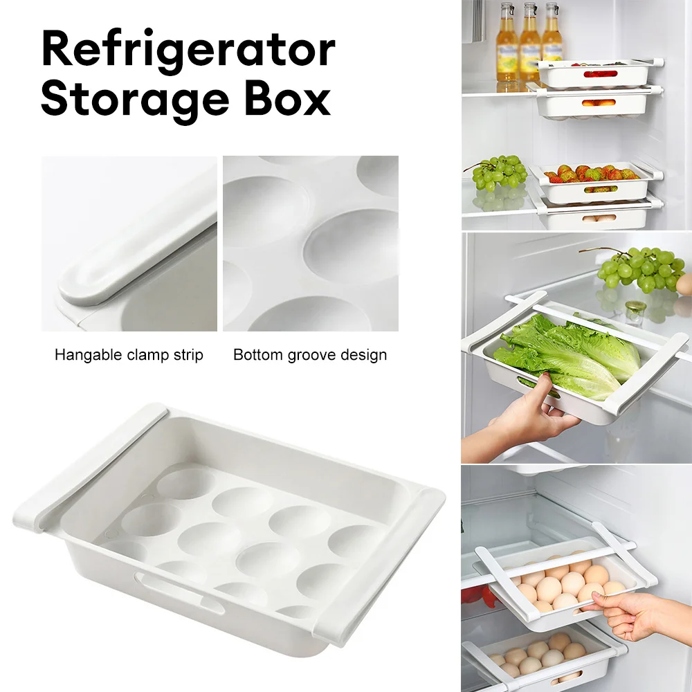 Egg Pull-out Fridge Carton Refrigerator Egg Fruit Storage Box Drawer Type Food Crisper Kitchen Accessory Fridge Organizer Shelf