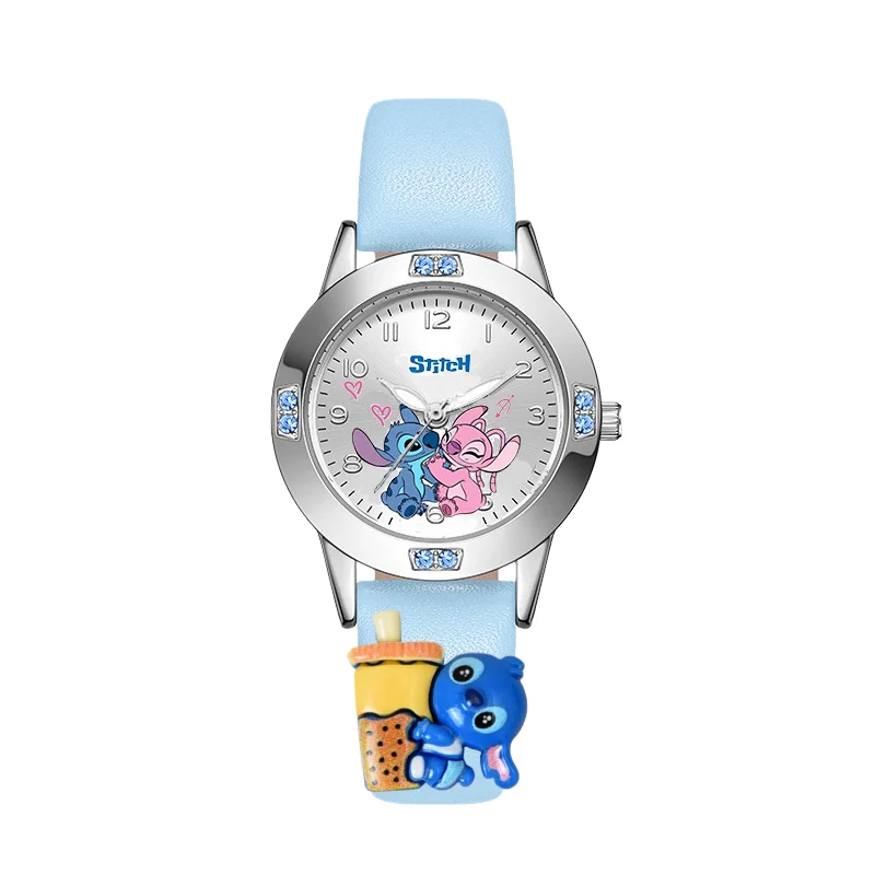 Cartoon Stitch Girl's Watches Diamond Quartz Watch for Women Stich Leather Wristwatches Fashion Steel Belt Watch Gift